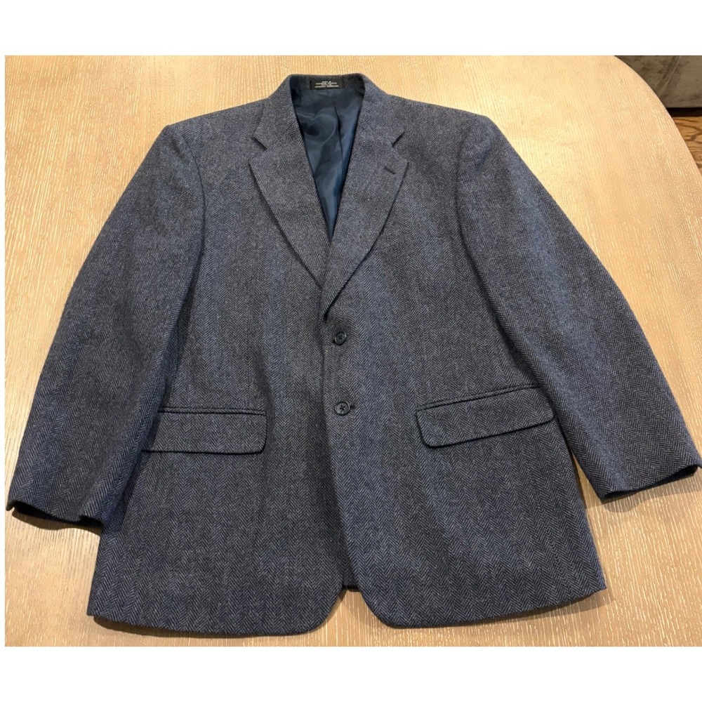 Towncraft Mens 42R Blue Grey Herringbone Blazer Two Button Sport Coat Jacket